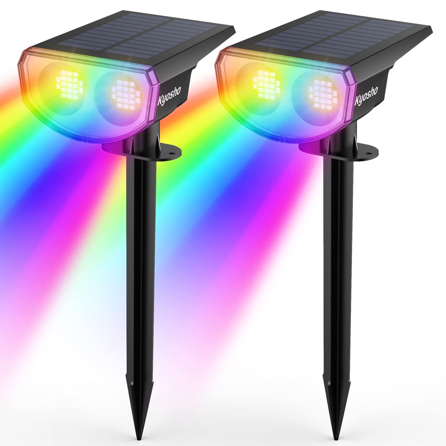 Kyosho Solar Color Spot Lights Outdoor, 9 Lighting Modes Halloween Christmas Lights, 38 LEDs Color Changing Waterproof RGBW Multicolor Tree Pool Solar