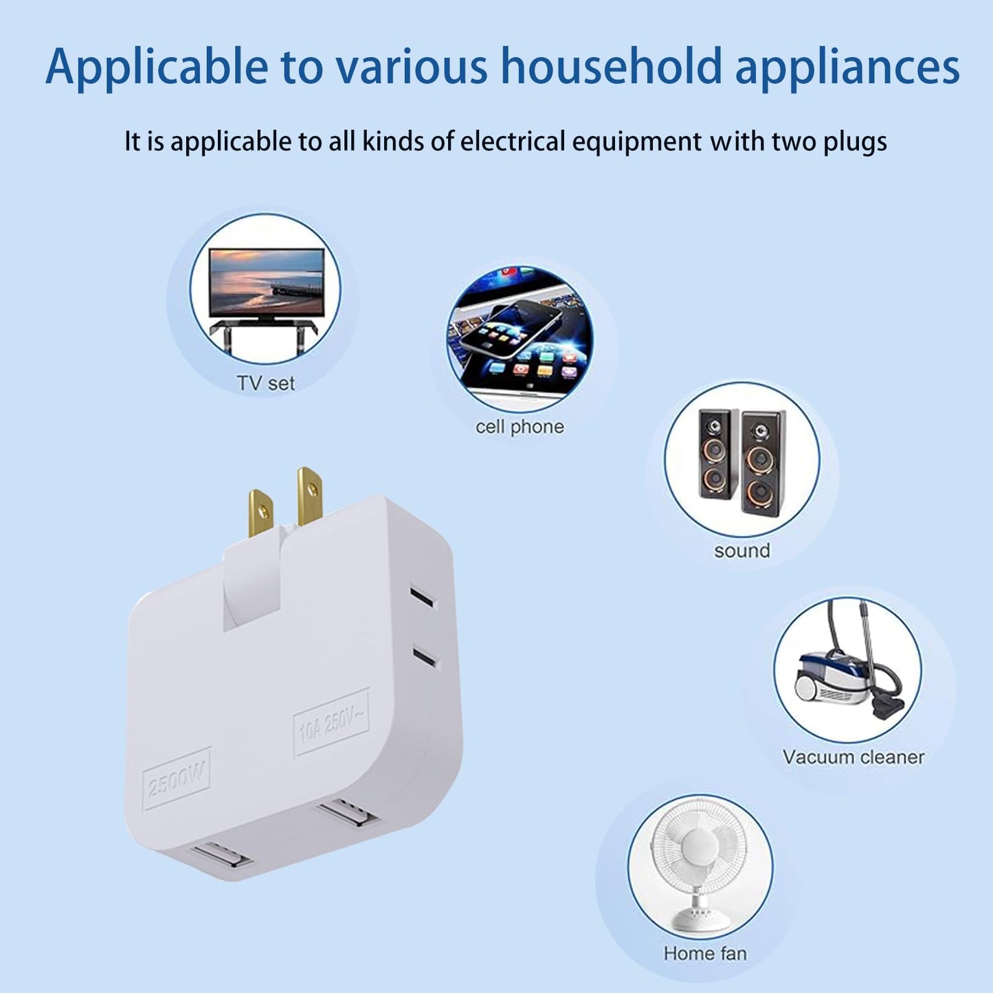 3 Way Flat Wall Plug Extender AC Adapter,Ultra Thin Folding Electrical Outlet Splitter,2-Prong Swivel Rotatable Socket,Perfect for Home and Travel.…