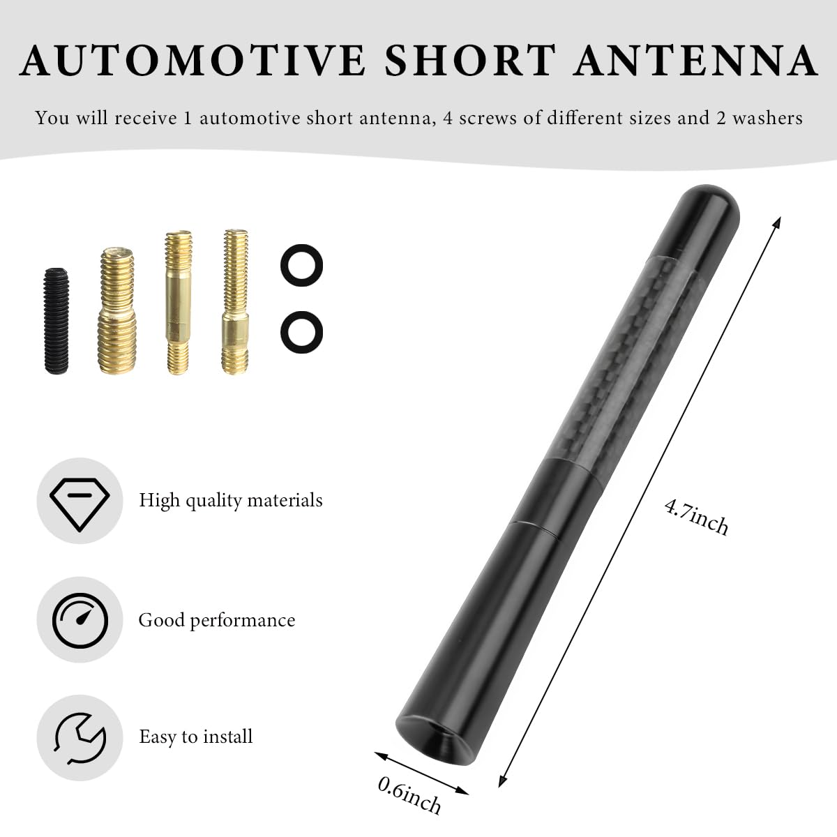FSTURIOS Car Short Antenna, 4.7" Stubby Aluminum Radio Antenna Replacement with Screws Gaskets, Vehicle Roof Carbon Fiber Mini Aerial Antennas