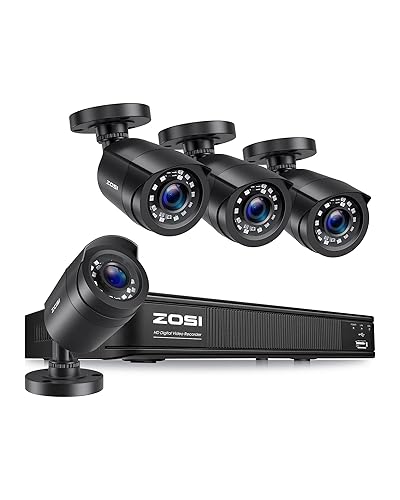 ZOSI H.265+ 3K 5MP Lite AI Home Security Camera System with Human Vehicle Detection, 8 CH CCTV DVR and 4 x 1080p Bullet Camera Outdoor Indoor, 80ft