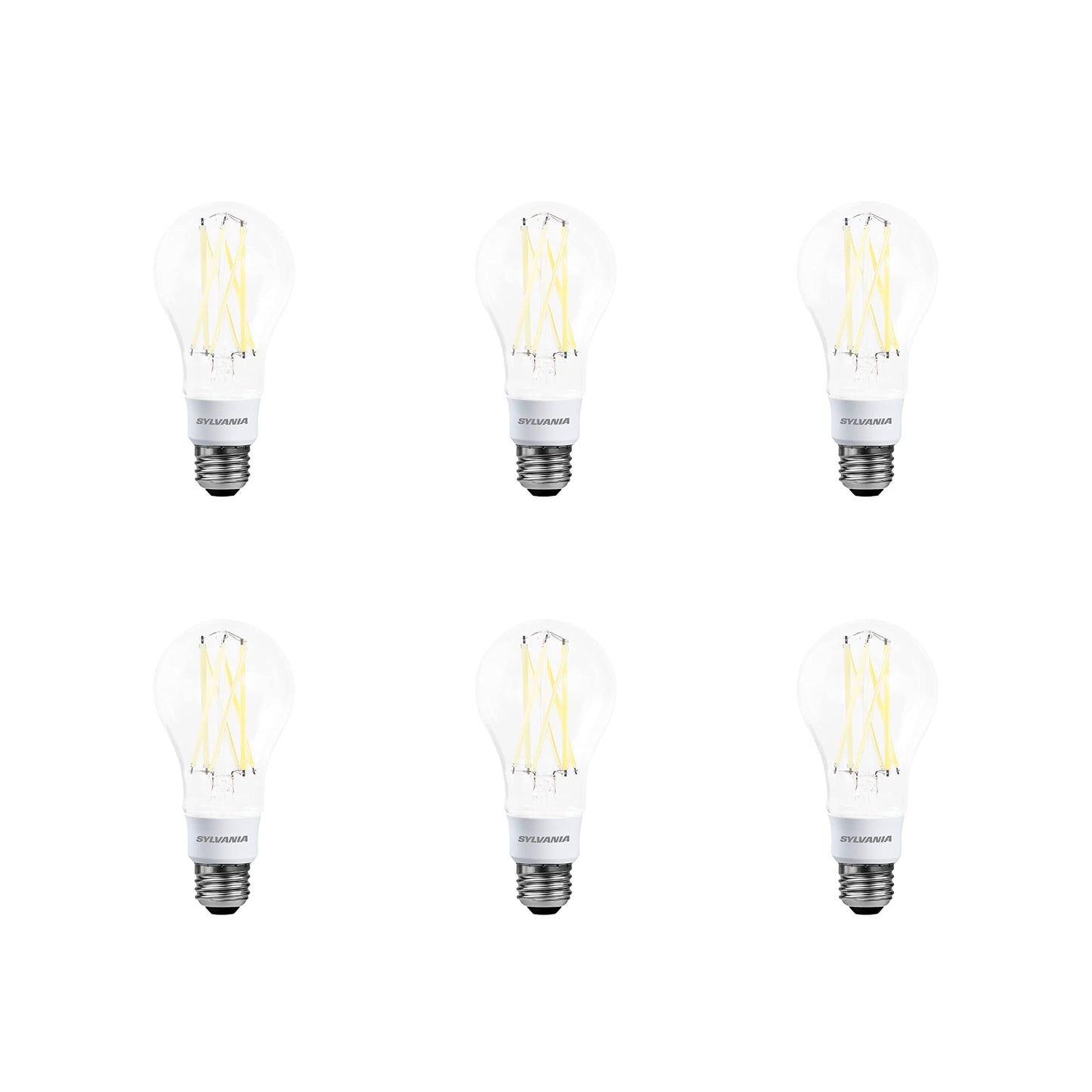 Sylvania Reduced Eye Strain A21 LED Light Bulb, 3-Way 40W / 60W / 100W, 13 Year, Dimmable, Clear, 5000K, Daylight - 6 Pack (41232)