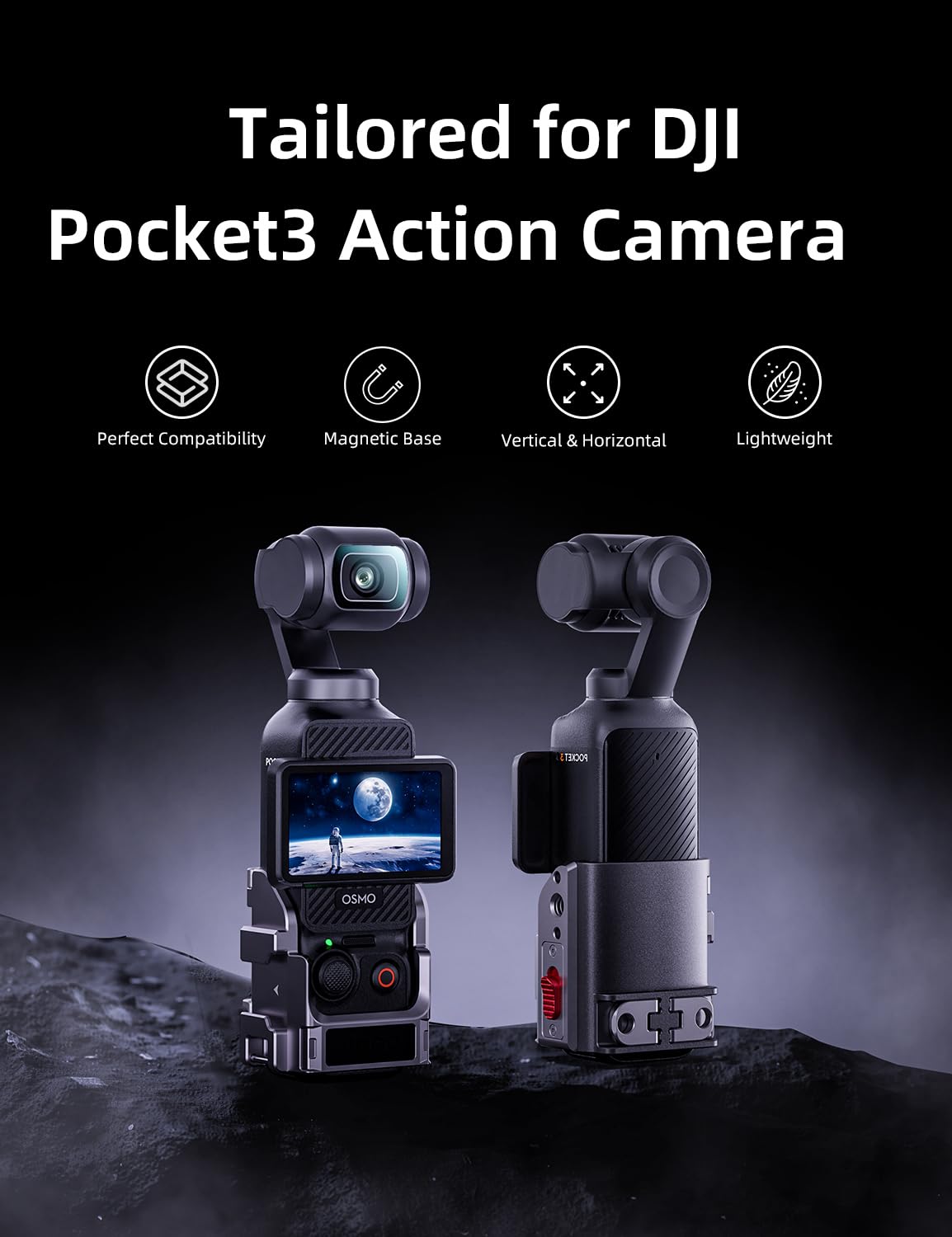 llano Aluminium Protective Cage for DJI Osmo Pocket 3, Expansion Adapter Accessories Frame with Quick-Release Lock, Lightweight Camera Cage with 1/4''