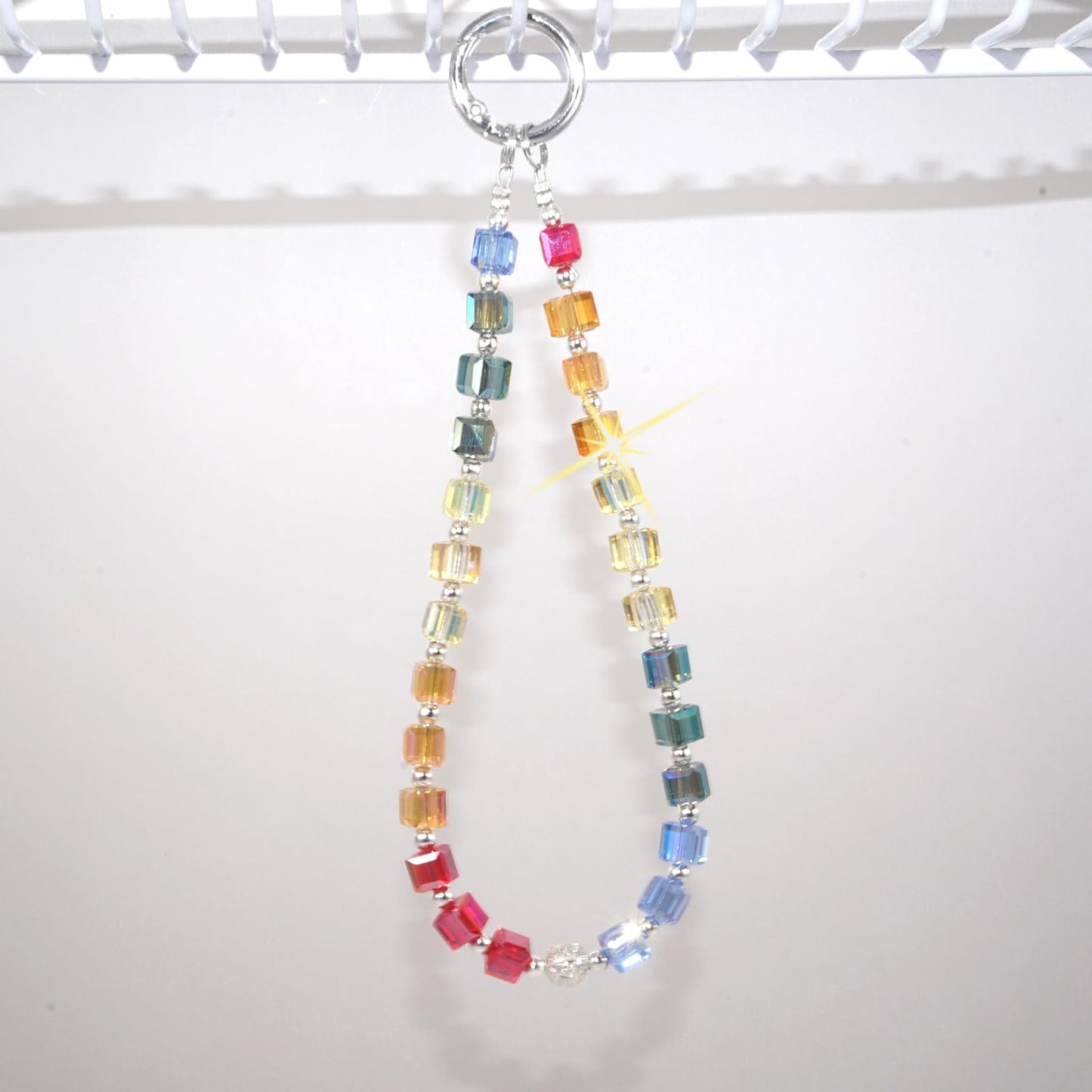 QATYYY Crystal Beaded Phone Wrist Strap, Cute Sparkling Wristlet Key Chain, Bracelet Strap with Tether Tab, Colorful Red