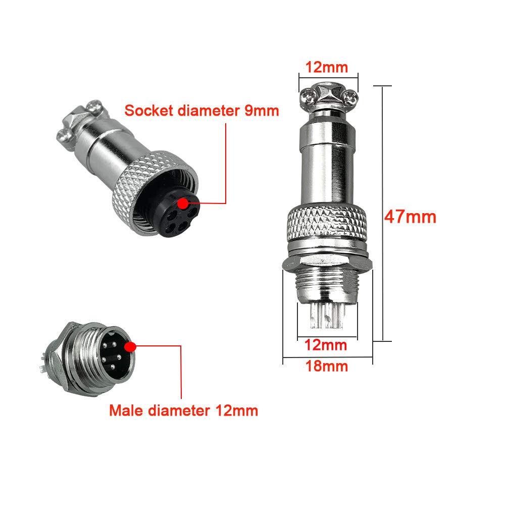 FULARR 9Pcs Premium GX12 Aviation Connector Plug Set, 5A 12MM Thread Male Female Metal Panel Aviation Wire Connector Kit, with Rubber Protector Cap