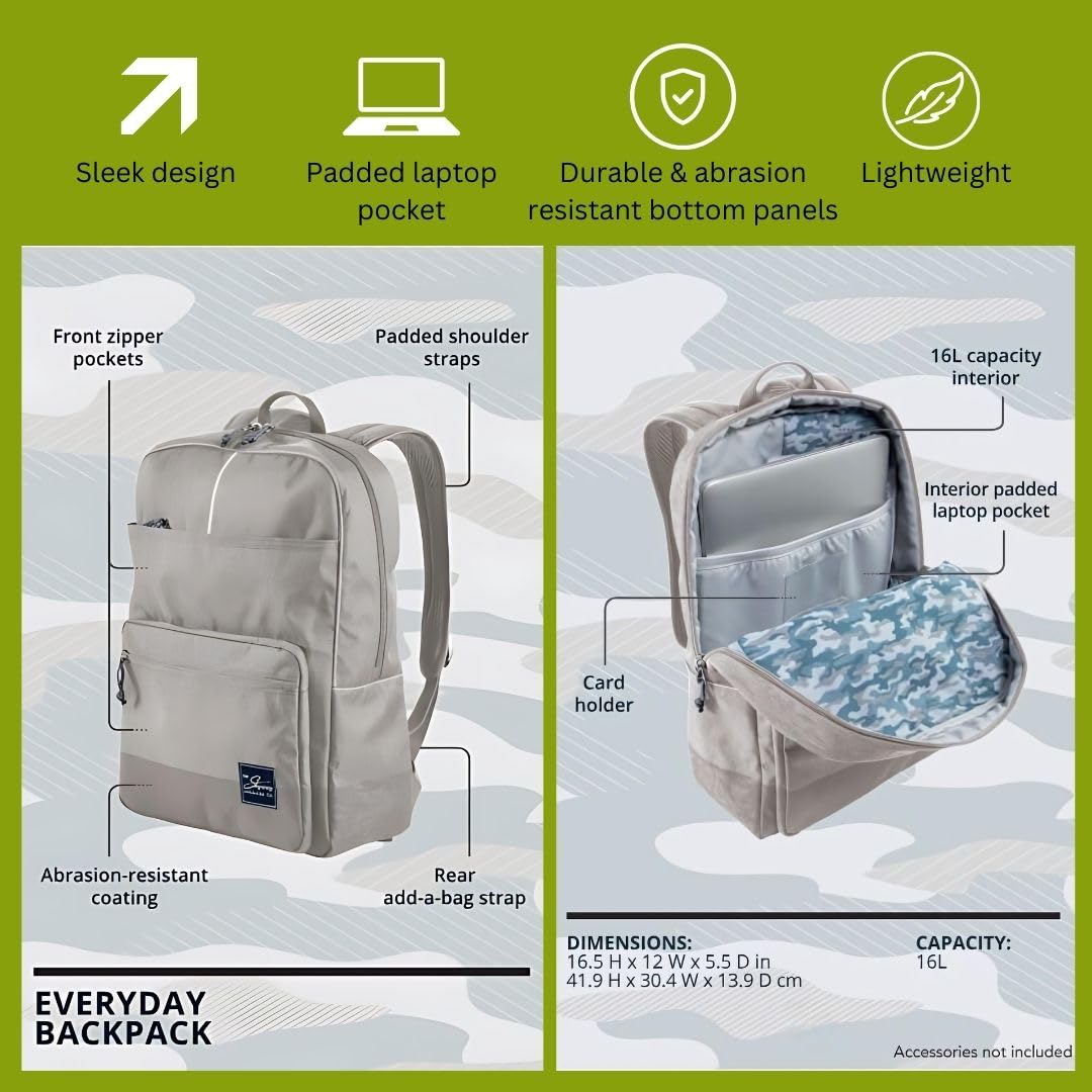 Skyway Luggage Rainier Simple Backpack, Eco-Friendly Made of 100% rPET Travel Laptop Bag for Women & Men, Flight Approved Carry On Bag, 16L, Zion Gray