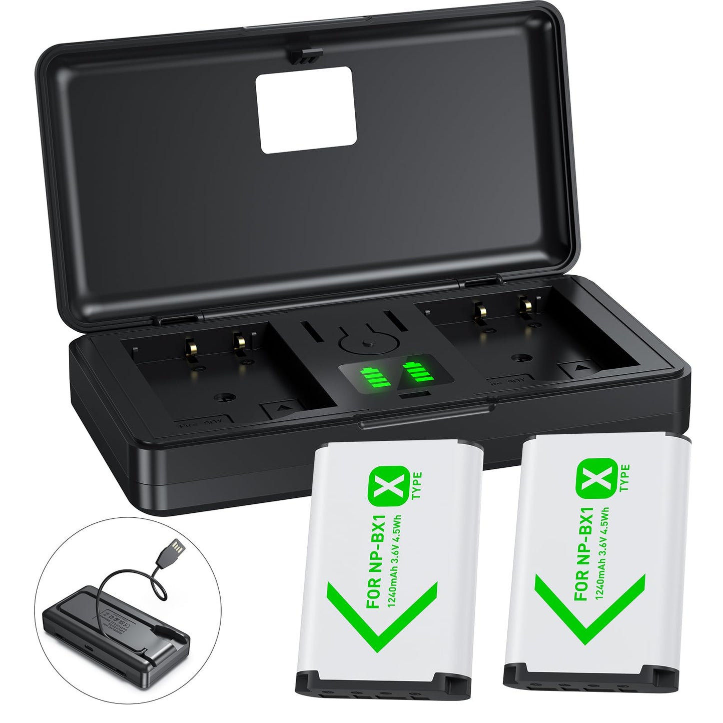 NP-BX1 Camera Battery (2 Pack) and 2-Channel USB Charger for Sony NP-BX1/M8, ZV-1, ZV-1F, ZV-1 II, Cyber-Shot DSC-HX80, HX90V, HX95, HX99, HX350, RX1
