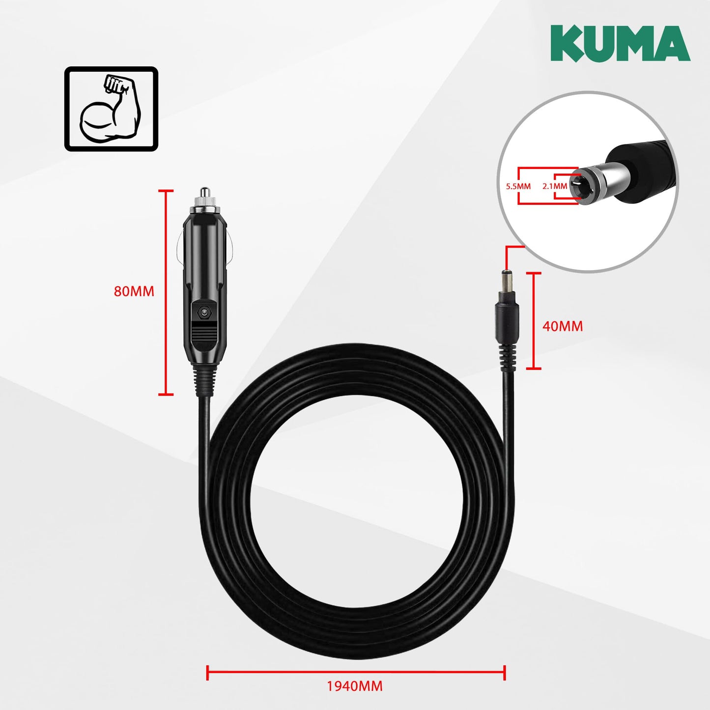 KUMA DC 12v Car Charger Cigarette Lighter Adapter - Universal 12 volt Plug Power Cord for Portable DVD Player Jump Starter Breast Pump Vacuum Cleaner