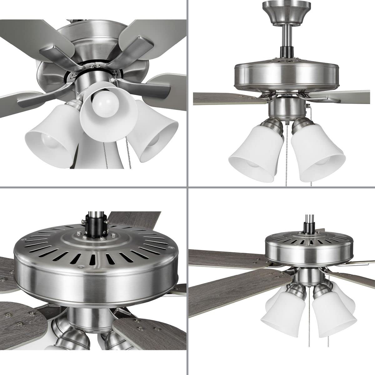 Progress Lighting P250077-009-WB AirPro 52-Inch AC Motor 5-Blade Ceiling Fan, 52x52x18.7 in, Transitional with LED Light, Brushed Nickel