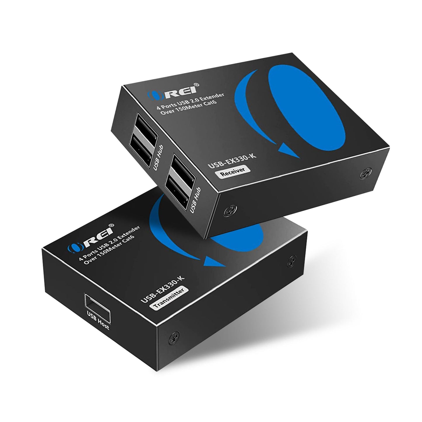 OREI USB Over Ethernet Extender Upto 330 Feet - Extends USB 2.0 Signals Over LAN Ethernet with 2 Ports - Power Over Cable, Long Distance Extension