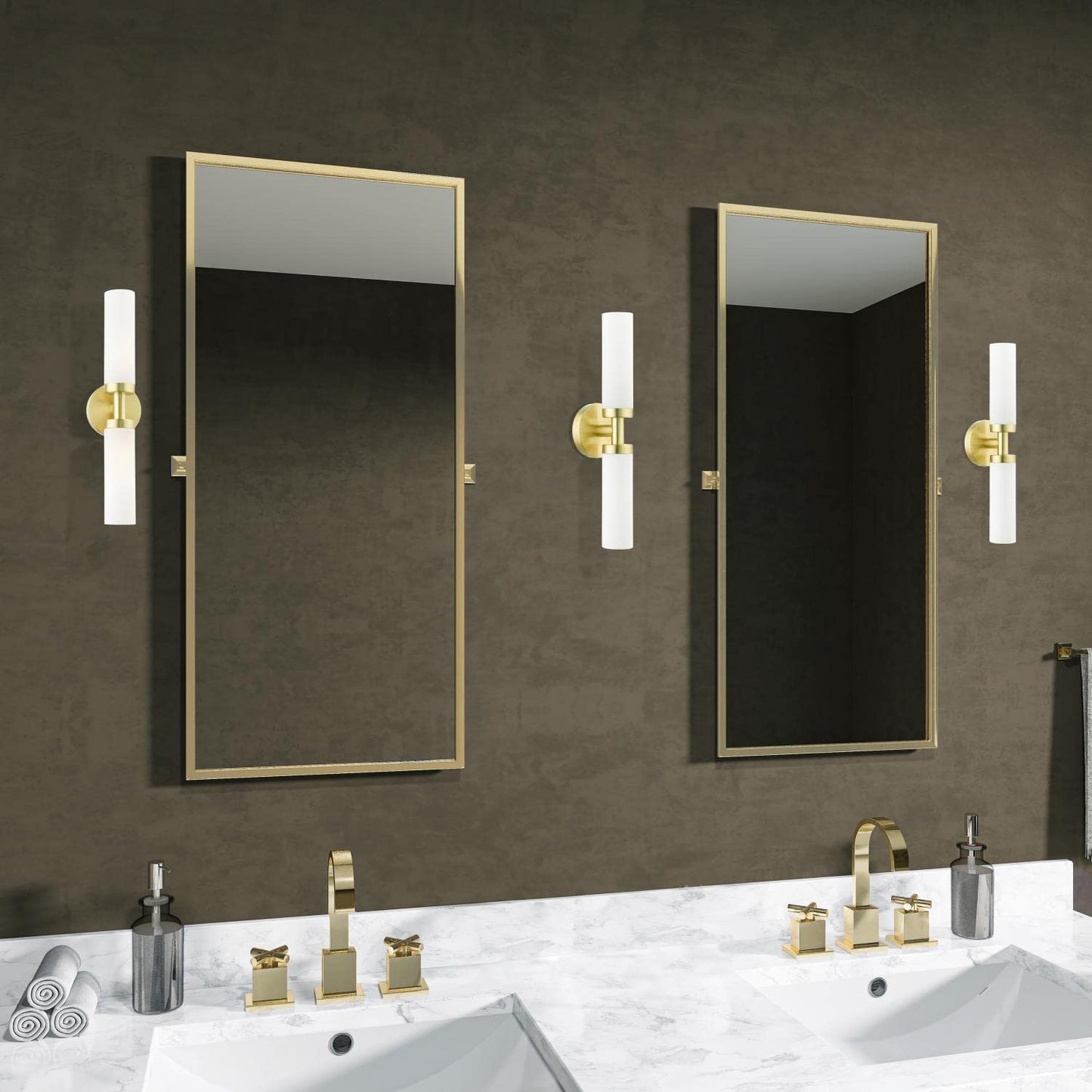 Livex Lighting Aero Steel 2 Light Wall Sconce for home decor, 1 Satin Brass Finish light fixture, perfect for bathroom, bedroom or living room decor