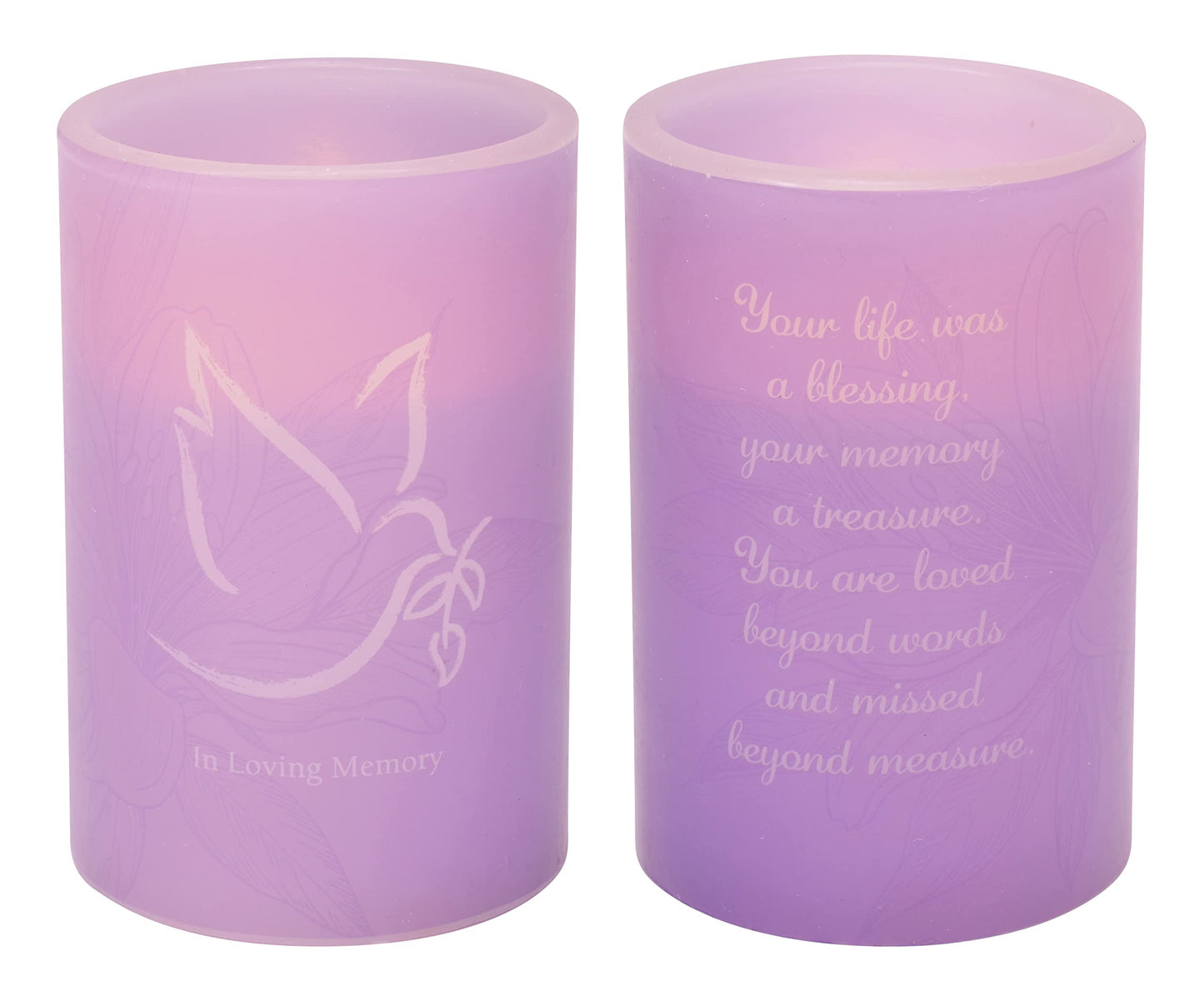 Mark Feldstein & Associates in Memoriam Quote Dove of Peace Flameless LED Remembrance Candle Pillar, 4 x 6 Inch