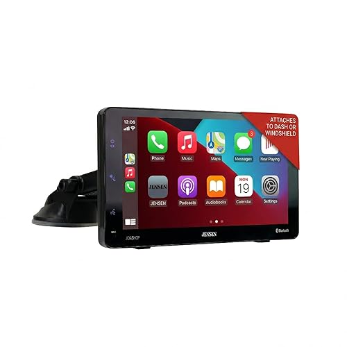 JENSEN JDASHCP 7-inch Portable Wireless Apple CarPlay Android Auto Car Stereo Screen | Dash & Windshield Mount Options | Bluetooth Hands Free Calling