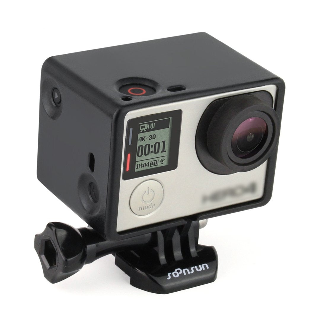 SOONSUN Extended Frame Mount Housing Case for GoPro Hero 4/3+/3 - Compatible with LCD BacPac & Battery Extension - Includes Mounting Buckle & Thumb