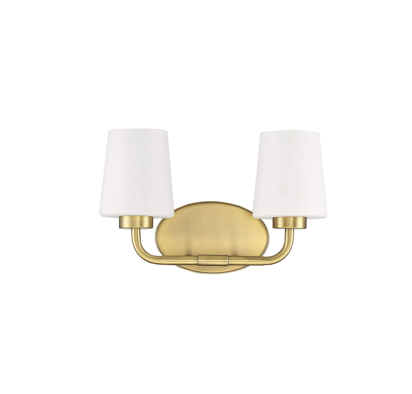 Savoy House 8-4090-2-322 Capra Mid-Century Modern White Opal Glass Bathroom Vanity Wall Light, 2-Light 120 Total Watts, 9" H x 15" W, Warm Brass