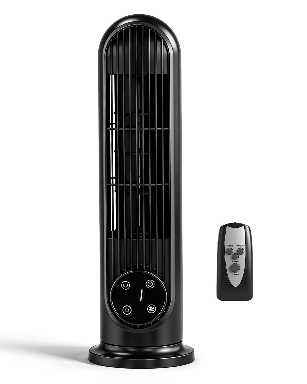Pinikuyiro Mini Tower Fan, 16" Bladeless Floor/Wall-Mounted Fan with Remote Control, LED Display, 90°Oscillation, 3 Speeds & 9H Timer, Ultra-Quiet