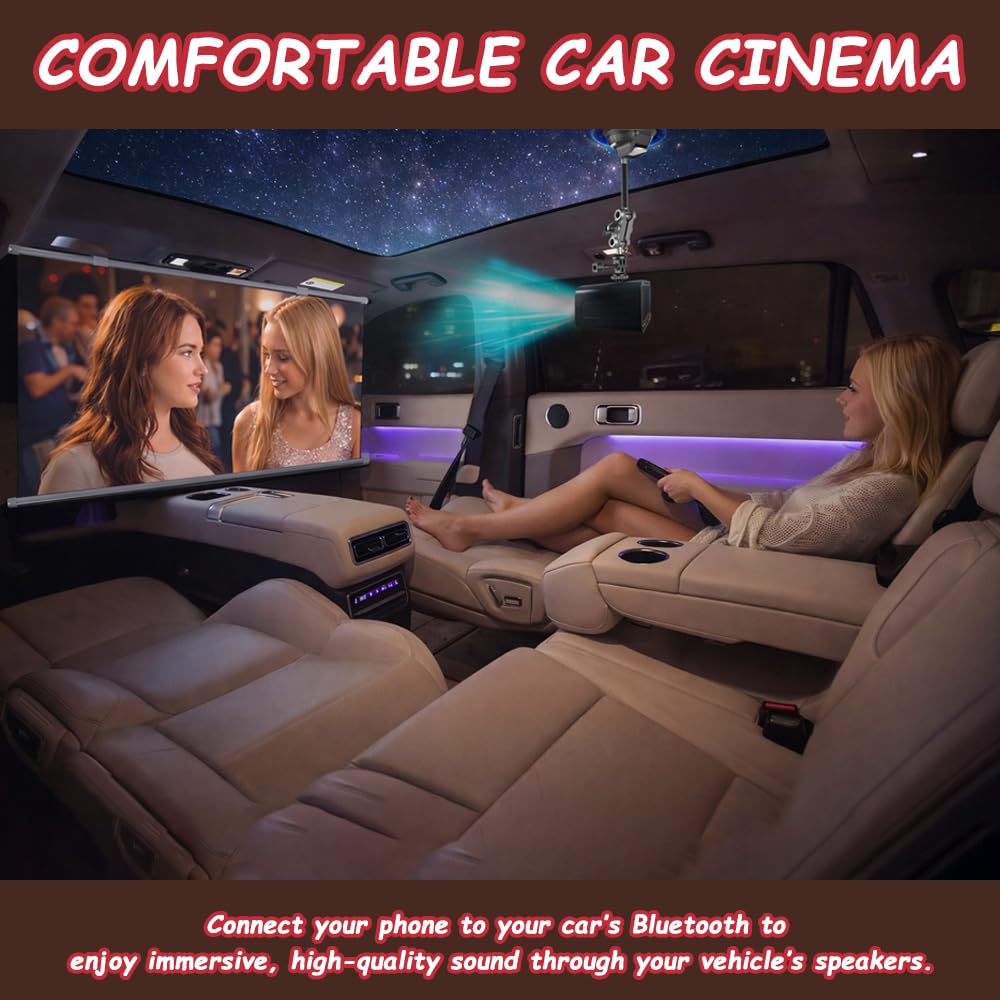 Car Projector, Mini Portable outdoor Projector Kit with 30FT Screen (16:9), Supports 4K HD Ideal for Car, Travel and Outdoor Movie Nights