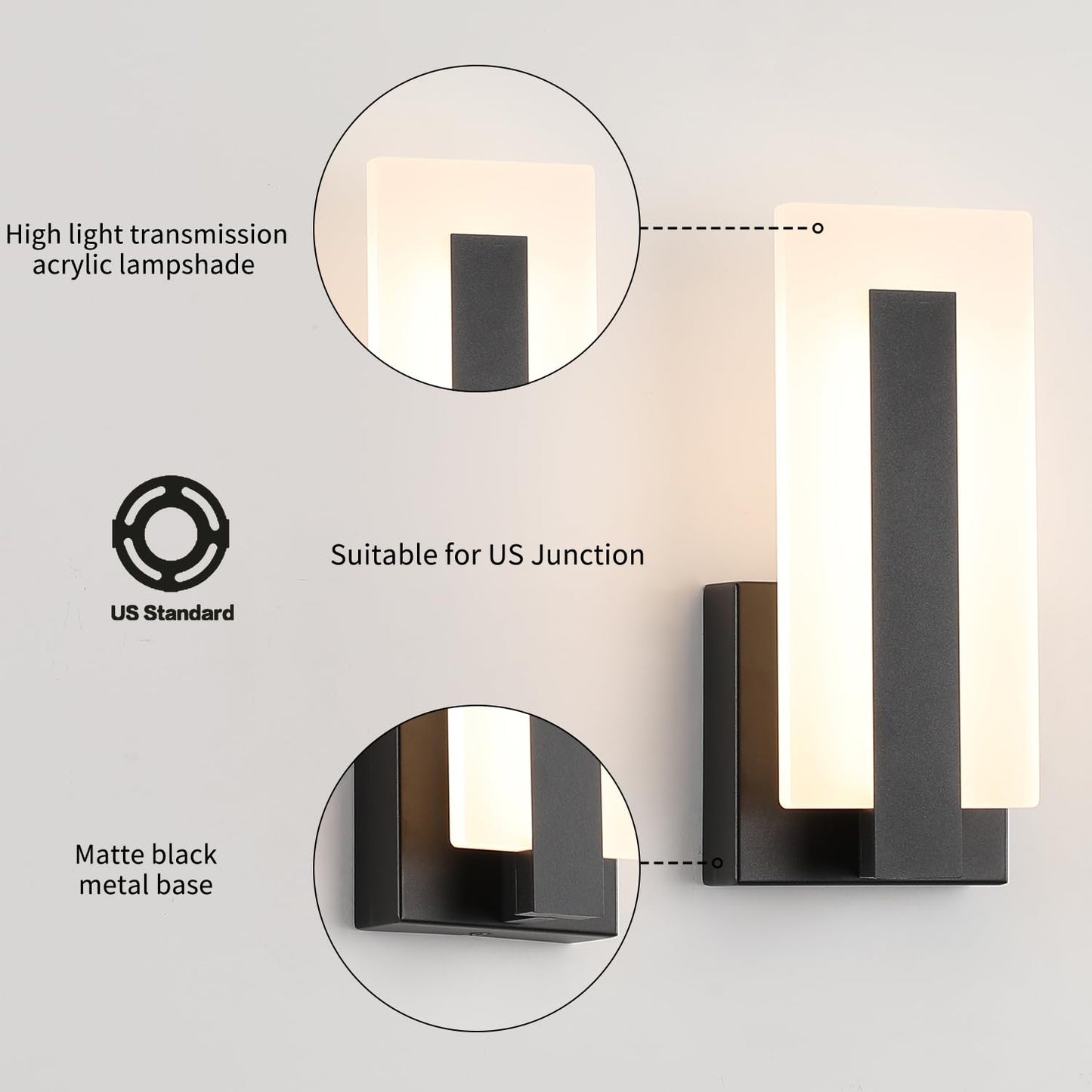 Joosenhouse Modern LED Wall Sconces Up and Down Wall Mount Light Black 3000K Warm White Wall Lights Set of 2, Indoor Wall Lighting for Hallways