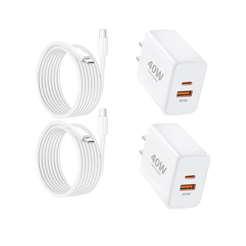 40W Fast Charging kit, 2 Pack wall Charger with USB-C and USB-A Ports and 6-Foot Type-C to Type-C Data Cable, Suitable for iPhone 17/17 Pro/17 Pro