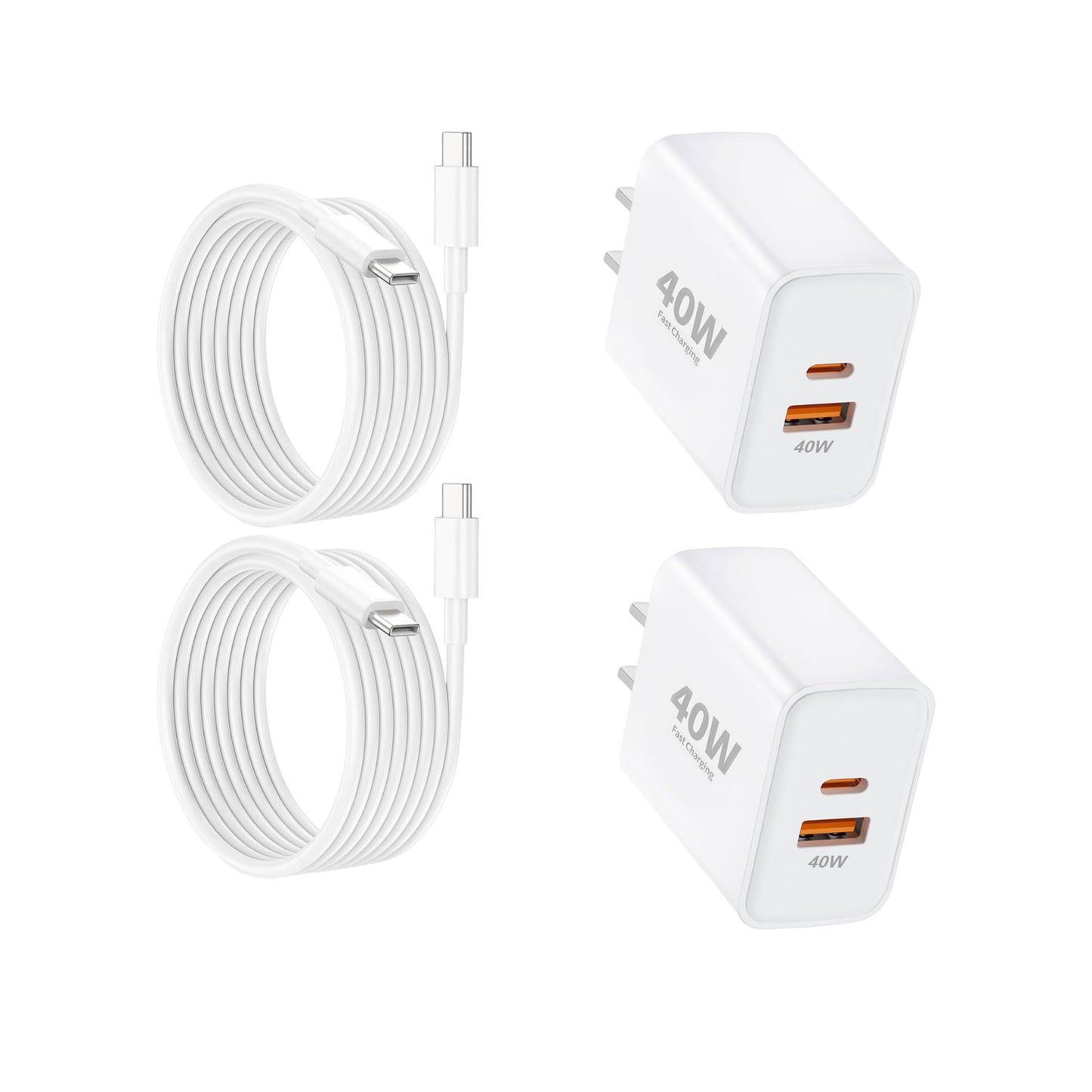 40W Fast Charging kit, 2 Pack wall Charger with USB-C and USB-A Ports and 6-Foot Type-C to Type-C Data Cable, Suitable for iPhone 17/17 Pro/17 Pro
