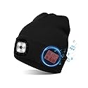 Smerk Bluetooth Beanie Hat with Light, Knitted Musical USB Rechargable LED Headlamp Wireless Headphones Music Cap, Gifts for Men Dad