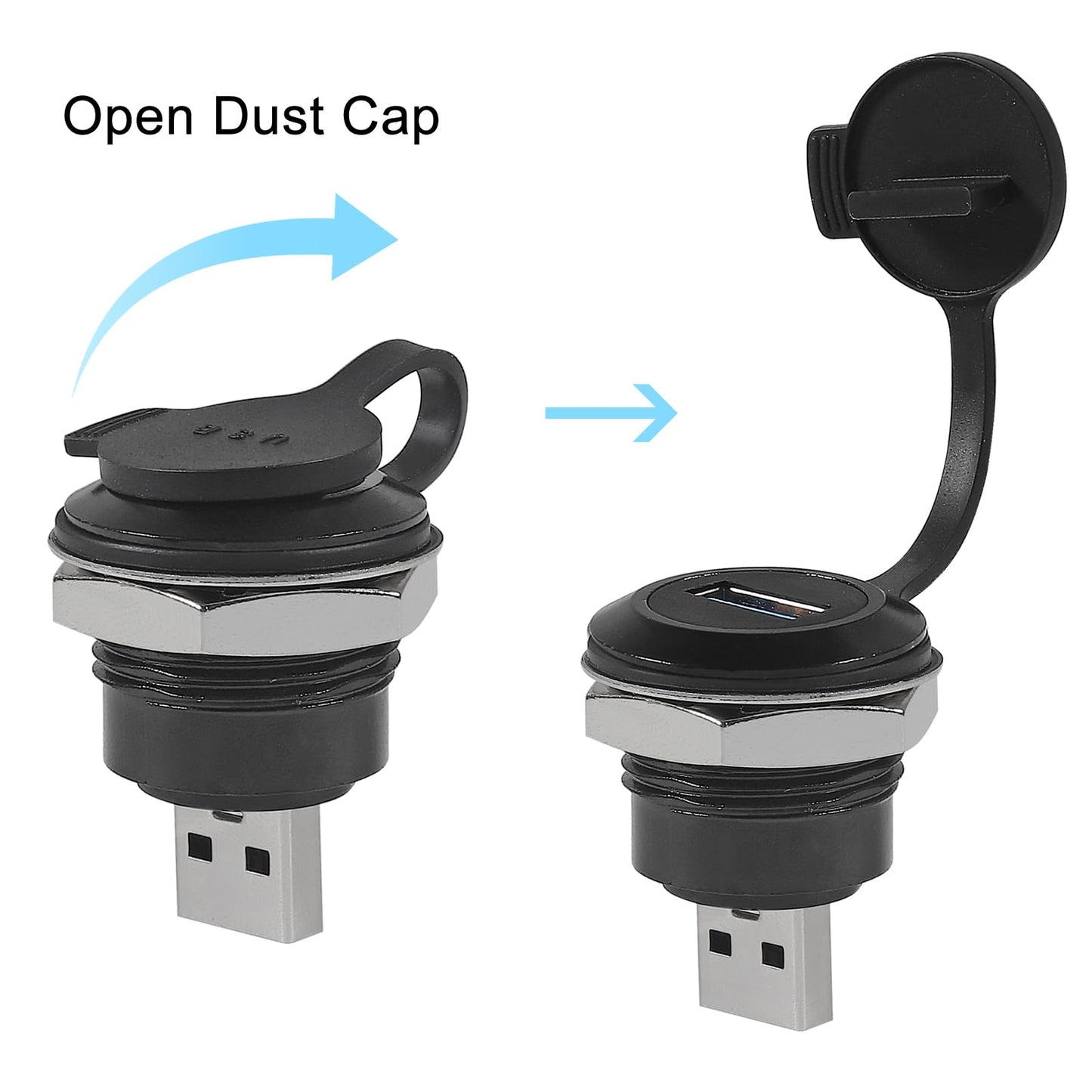 ALMOCN 2PCS USB 3.0 Panel Mount Coupler Waterproof USB Male to Female Conversion Connector with Dust Cap for Data Transfer & Charging