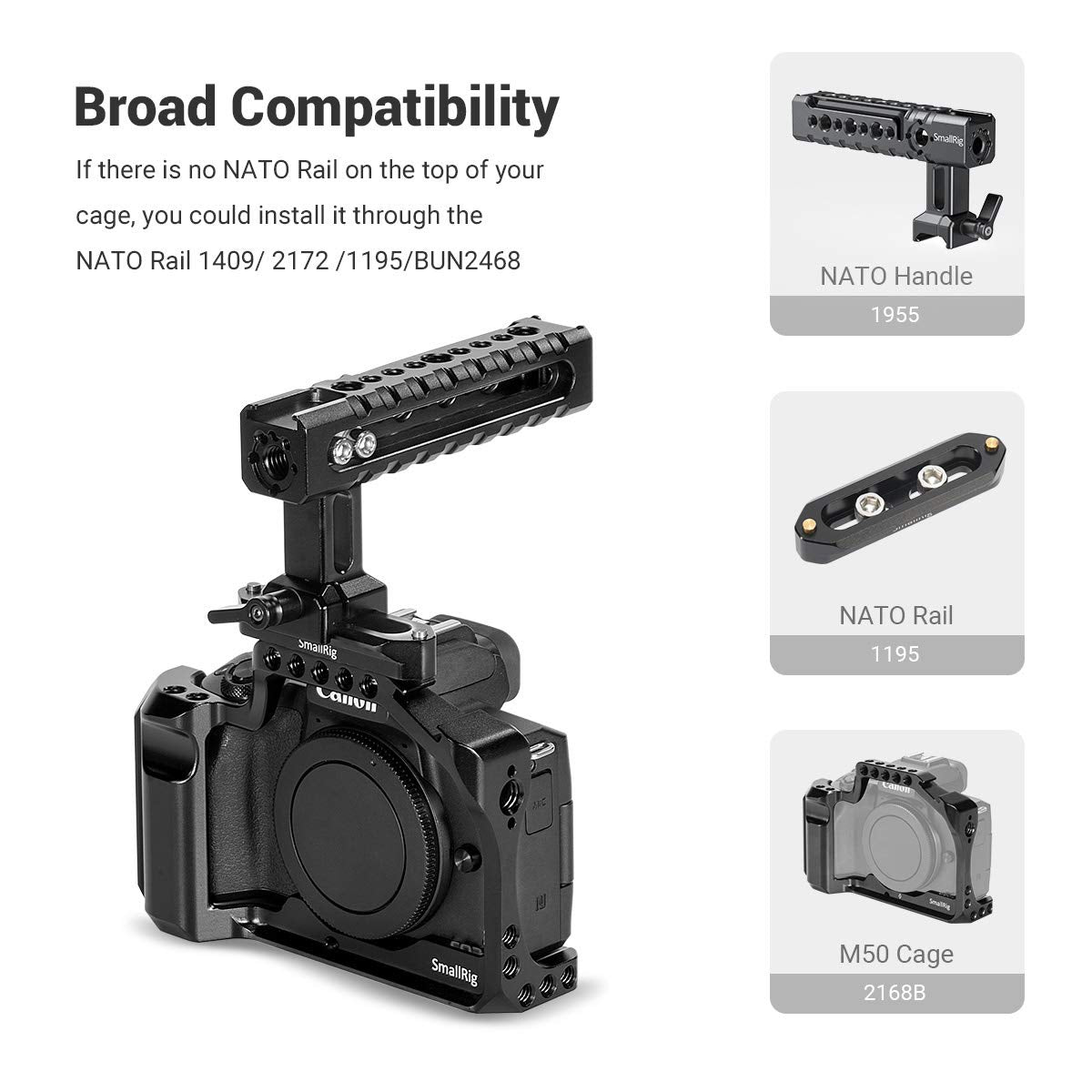 SmallRig NATO Top Handle Quick Release Handgrip, Built-in Cold Shoe Mount, 1/4''-20 and 3/8''-16 Thread Holes, Locating Holes for ARRI Standard