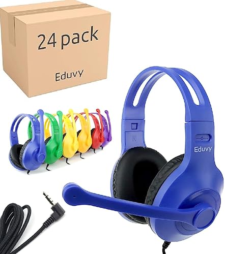 Eduvy Bulk Headphones for Classroom with Microphone, Heavy-Duty School Pack Wired Headphones for Students with Rotating Boom Mic. Teacher Must Haves…