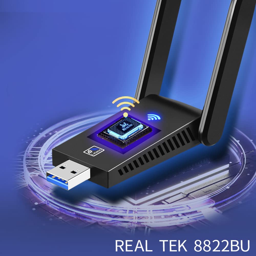 AC1300 Dual Band WiFi Wireless Network Card + BT 5.0 Adapter USB 3.0 1300M 802.11ac Adapter Bluetooth 5.0 with Antenna for Laptop PC 2.4GHz + 5.8GHz