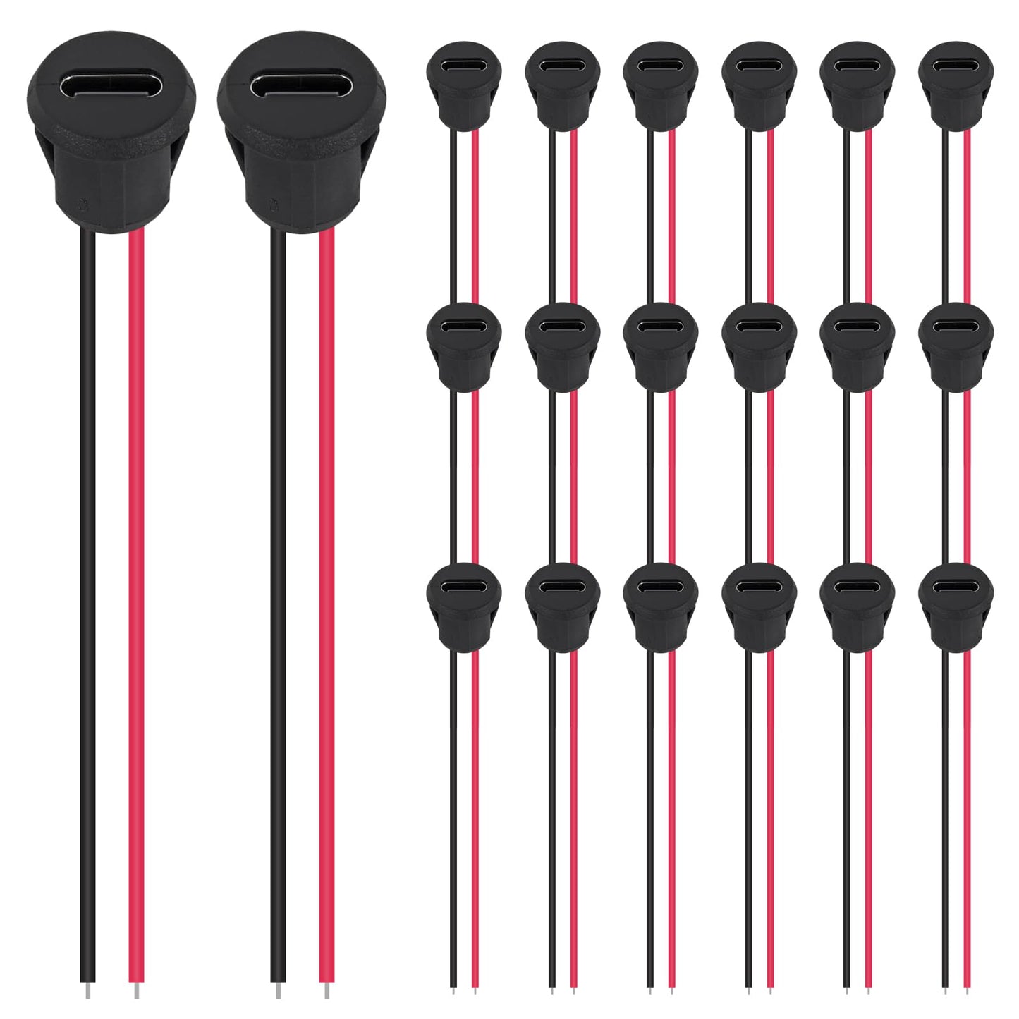 Coliao 20pcs Type-C Female Chassis 2 Pin Direct Crimp USB Female Chassis C Connector Waterproof Jack Female Charging Port 3A USB-C Charger Plug, Black
