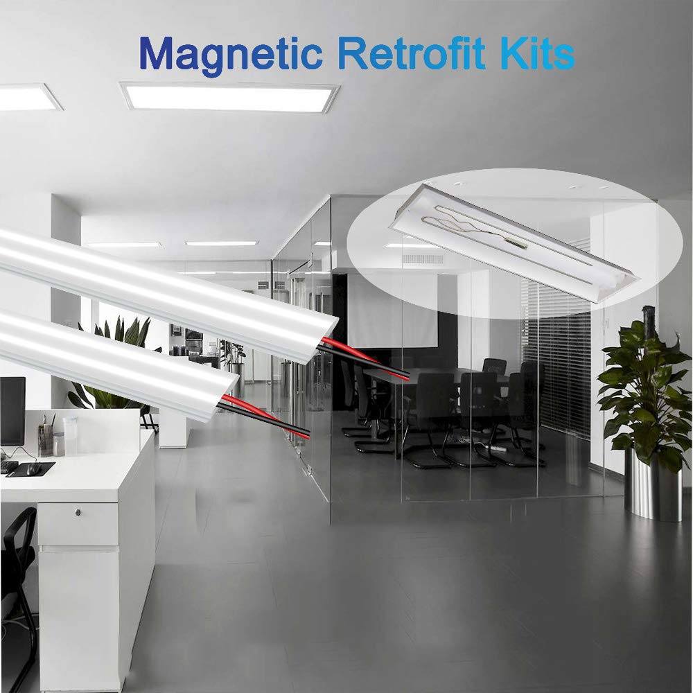 jimwhen 2Pack 4FT Magnetic LED Troffer Retrofit Kit, 2x4 FT, 36W, 5000K Daylight White, Super Bright 5400LM, 0-10V Dimmable, T8 T10 T12 Fluorescent