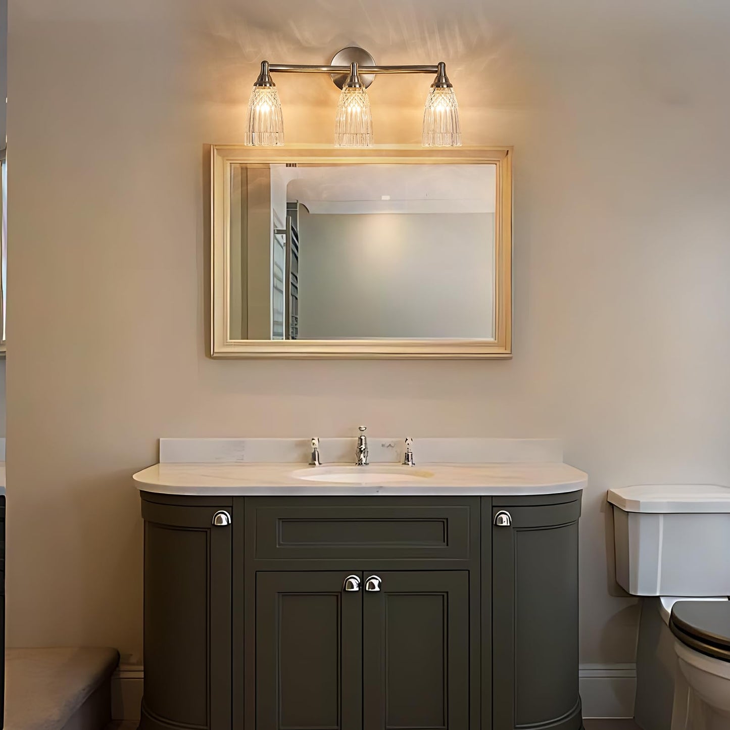 HDDFL Brushed Nickel Bathroom Vanity Light Fixture 3 Lights Modern Glass Wall Sconce for Bedroom Bath Living Room Hallway