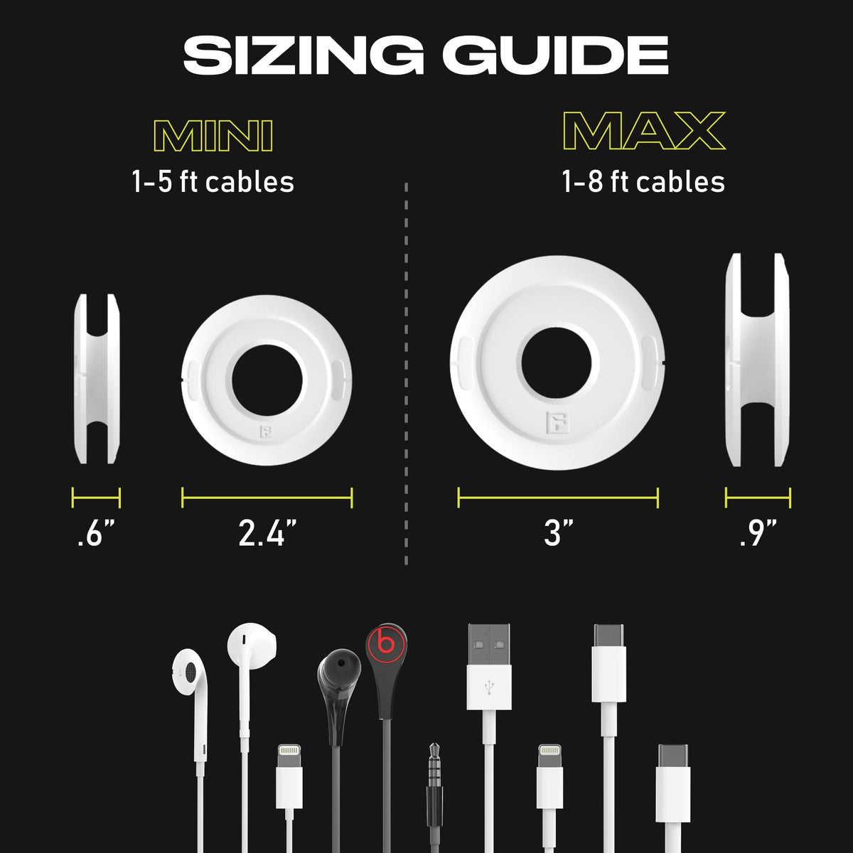 Side Winder Mini and Max Headphone, Earbud and Charging Cable Winder and Organizer Perfect for Wrapping Earbuds and Cords for Travel and Organization