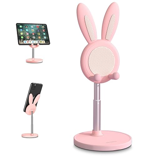 nediea Cell Phone Stand,Angle Height Adjustable Bunny Phone Stand for Desk,Cute Rabbit Phone Holder Stand for Desk, Compatible with All Mobile Phones