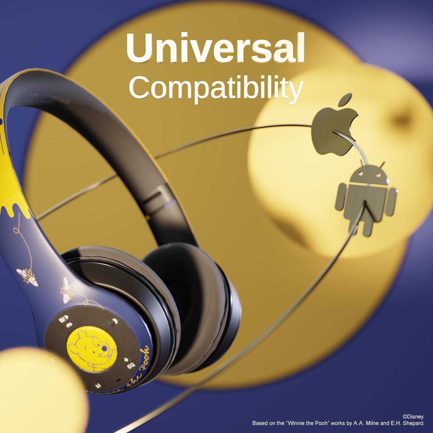 Disney Winnie The Pooh Bluetooth Headphones Over The Ear | Bluetooth Wireless Headset W/Built in Mic and Up to 15 Hrs Playtime- Winnie The Pooh Gifts