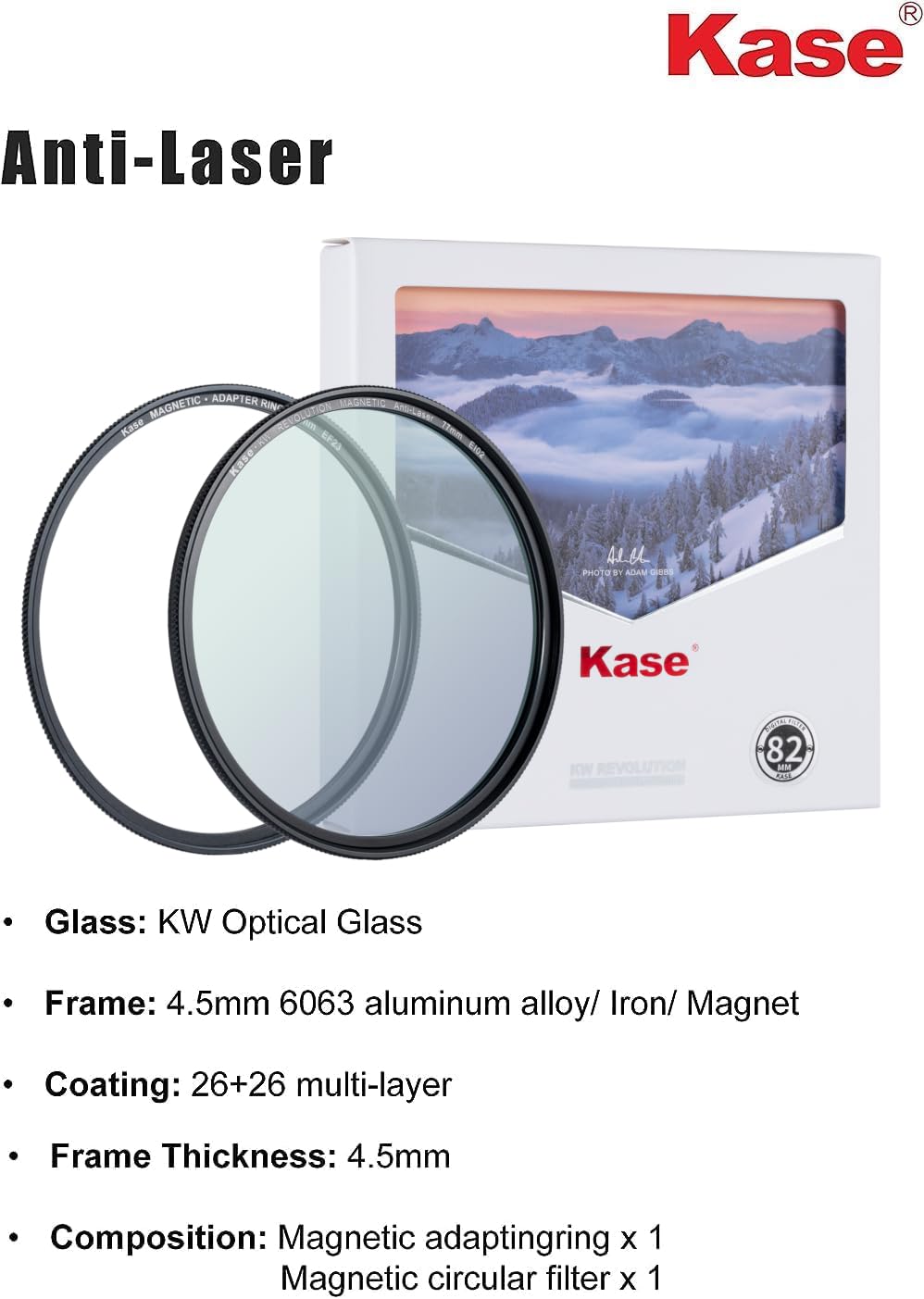 Kase Revolution Anti-Laser Filter Magnetic Shockproof Tempered Optical Glass Incl Adapter (82mm)
