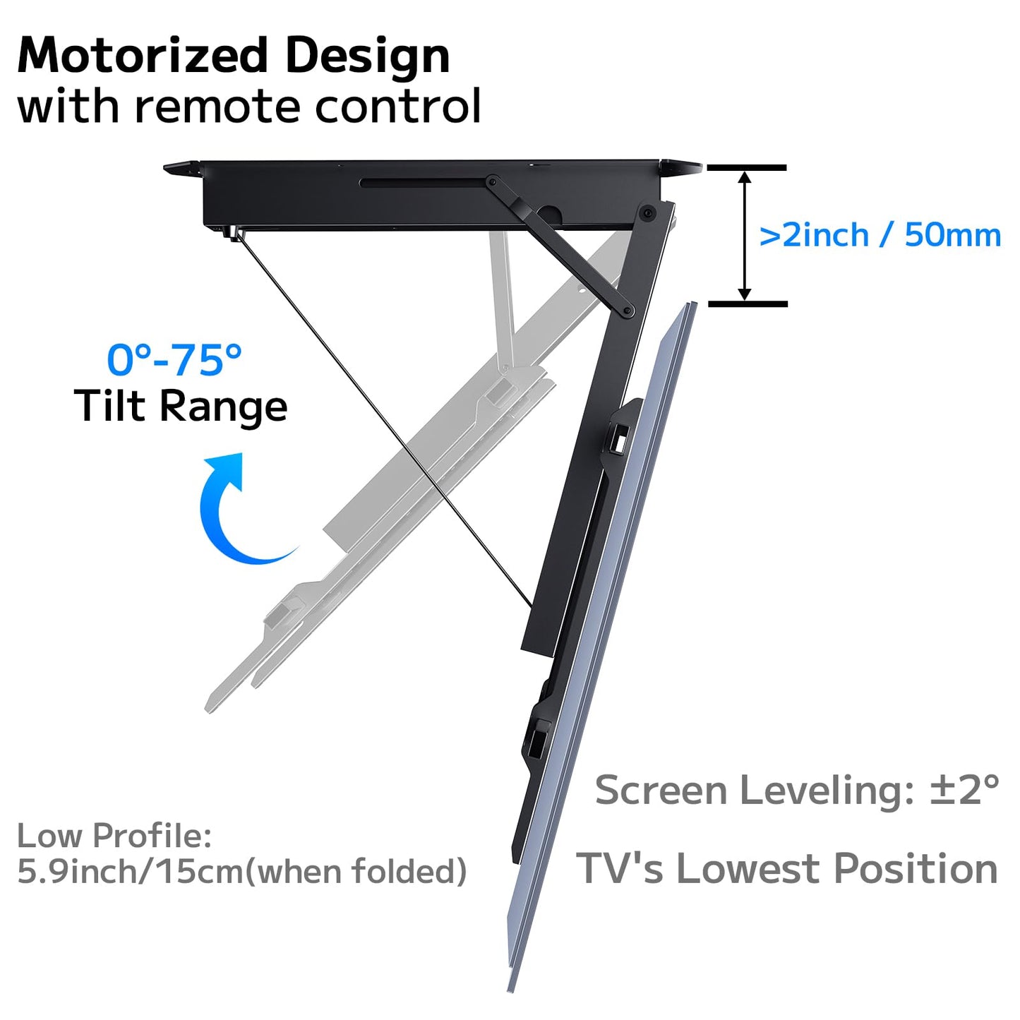 Yegosh Electric Ceiling TV Mount, Remote Adjustable Flip Down Bracket for 32 to 70 Inch Flat Curved Screen TVs Max VESA 600x400mm, Motorized TV
