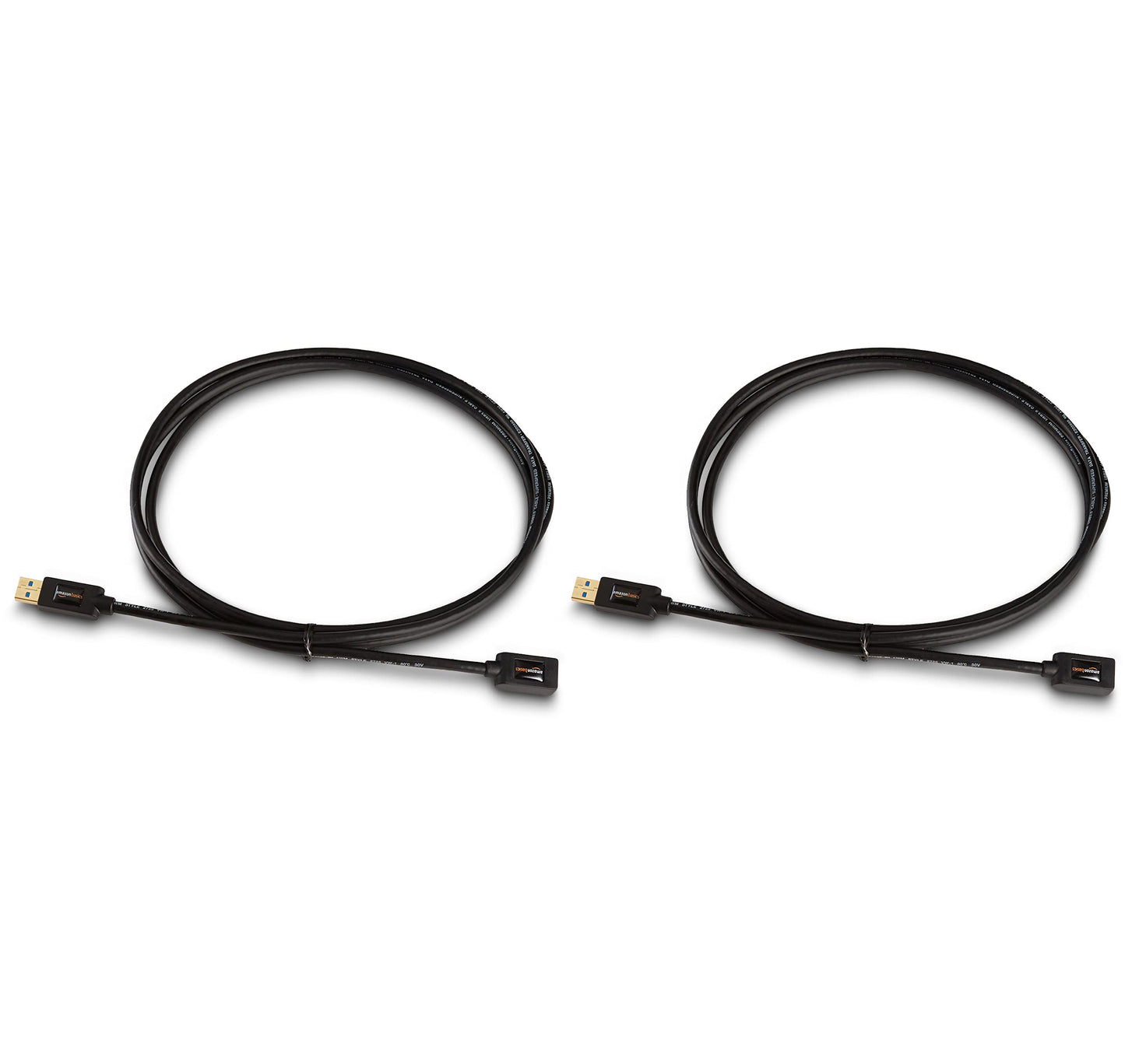 Amazon Basics 2-Pack USB-A 3.0 Extension Cable, 4.8Gbps High-Speed, Male to Female Gold-Plated Connectors, 6 Foot, Black