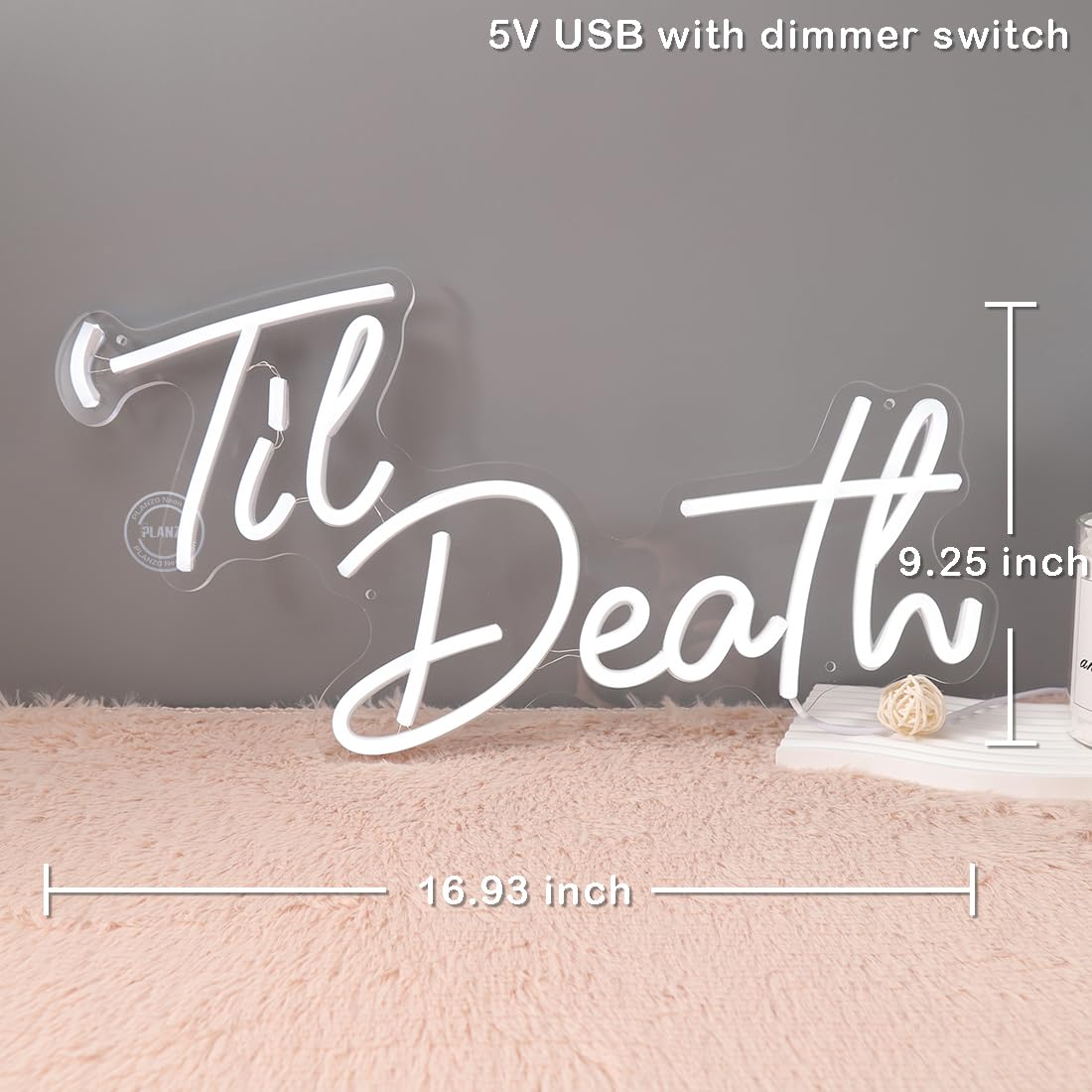 Planzo Til Death Neon Sign Bedroom Wall Decor Led Light Gothic Wedding Party Home Decor Engagement Proposal Christmas Gift 5V USB Powered with Dimmer