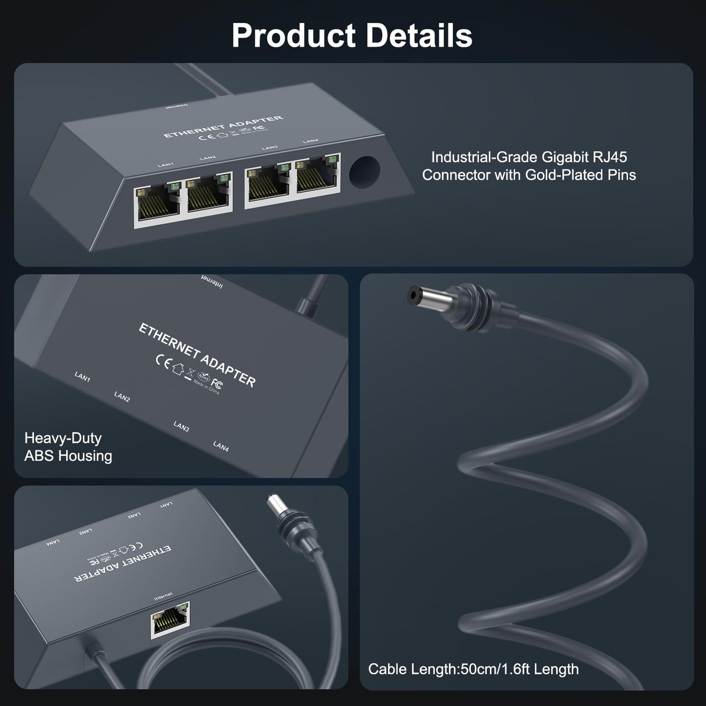 for Starlink Gen3/Mini Ethernet Adapter with 4 RJ45 Ports,Multi Ports Starlink Ethernet Adapter with Wired External Network for Other Devices