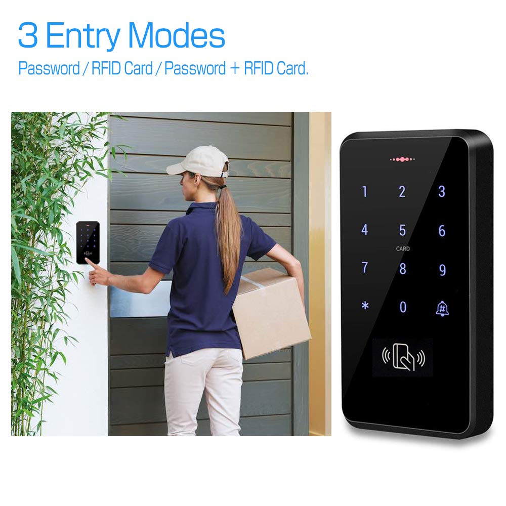 JASAG Complete Access Control Set, 125KHz Fully Waterproof RFID Keypad(3000 Users Capacity) + 180KG/380lbs Magnetic Door Lock + DC12V 3A Power Supply