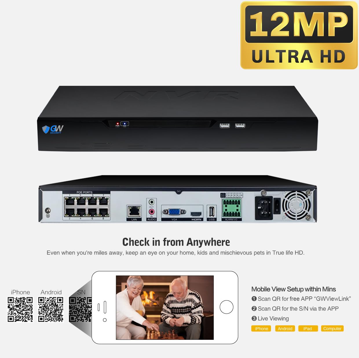 GW Security 8 Channel NVR UltraHD 4K Face Recognition NDAA & TAA Compliant Security Camera System with 8 x 8MP @25FPS Outdoor & Indoor PoE Turret