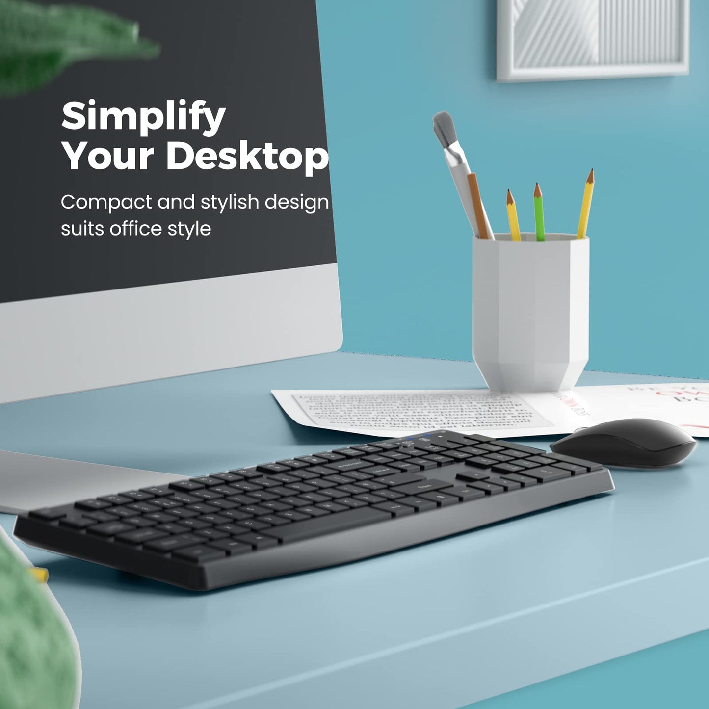 Wireless Keyboard and Mouse Combo, Lovaky 2.4G Full-Sized Ergonomic Keyboard Mouse, 3 DPI Adjustable Cordless USB Keyboard and Mouse, Quiet Click
