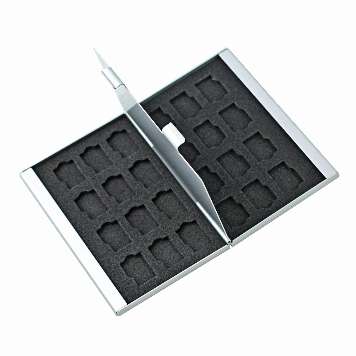 Foto&Tech Silver Aluminum Memory Card Carrying Case 24 Slots Compatible with Micro SDHC Card Lexar SanDIsk Kingston Sony Samsung
