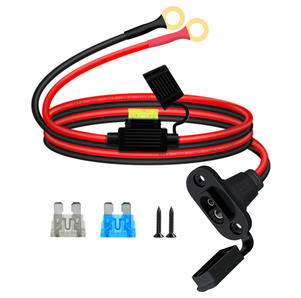 YINGAYOU 12AWG SAE Power Socket Sidewall with O Ring 8mm SAE Sidewall with Inline Fuse and O Rings 25A, for Charging Motorcycles Tractors Cars (12