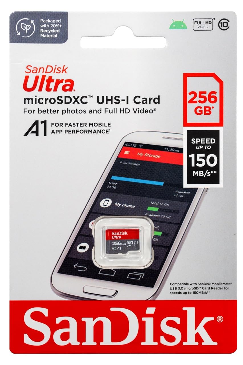 SanDisk 256GB Ultra MicroSD Card Compatible with Motorola Phone Works with Moto G Power, One 5G Ace, Moto G Play (SDSQUA4-256G-GN6MN) Bundle with 1