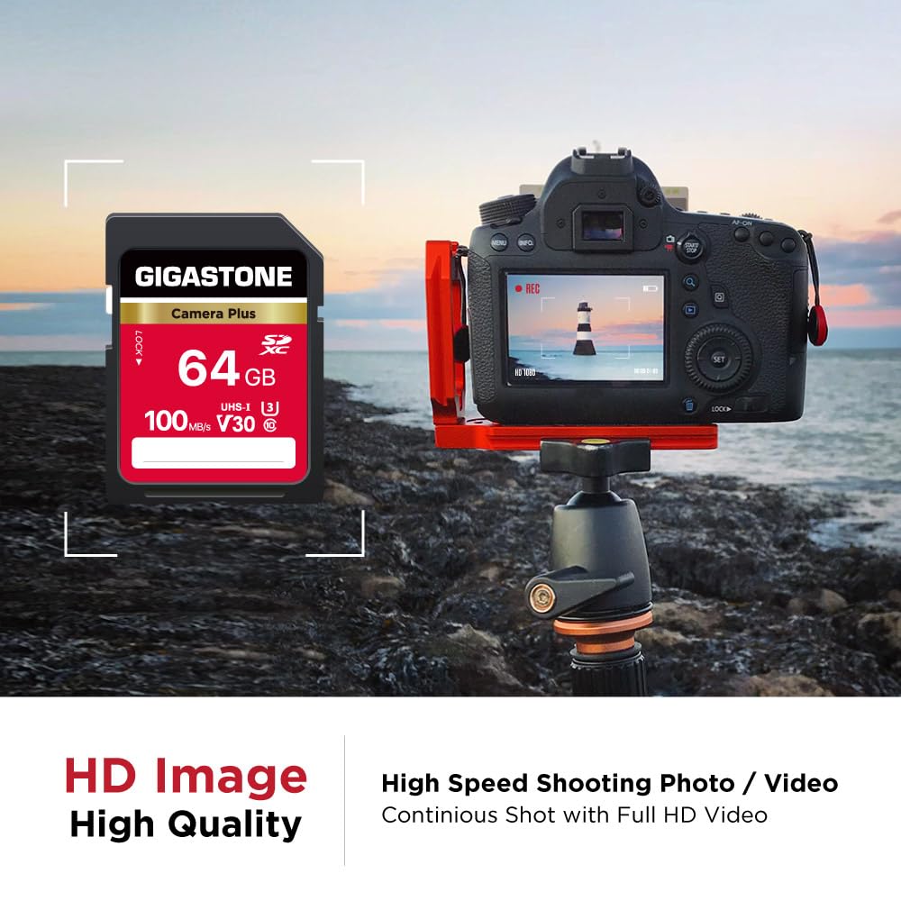 GIGASTONE 64GB SD Card 2-Pack, Camera Plus, UHS-I U3 Class 10 SDXC Memory Card Full HD Video for Canon Digital Camera, with 2 mini case