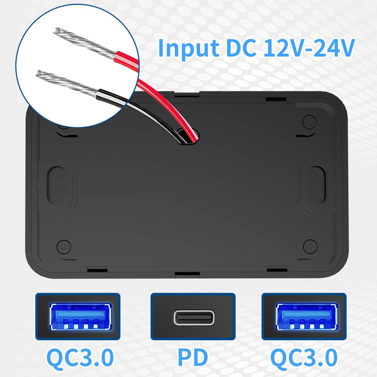 HAOQUOOU 12V USB Socket Panel Wall Mounted PD 3.0 30W and QC 3.0 18W Ports for Car, 12 Volt USB Cigarette Lighter Replacement Charger Socket Panel