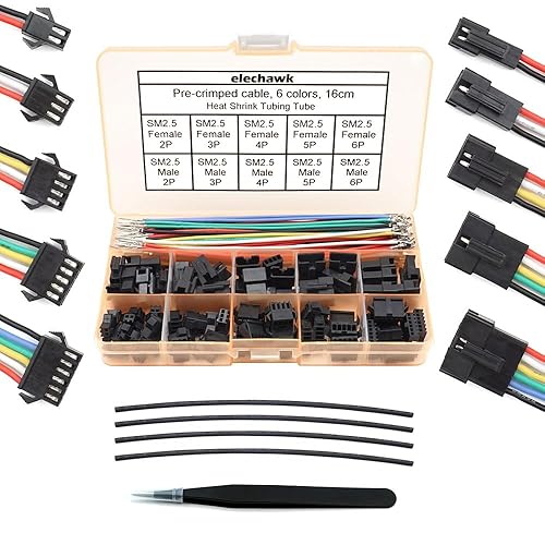 SM 2.5mm Connectors Male Female Plugs Sockets with 22AWG Pre-Crimped Silicone Cables Wire Compatible with JST SM Connectors 2.5mm 2.54mm Pitch 2 3 4 5