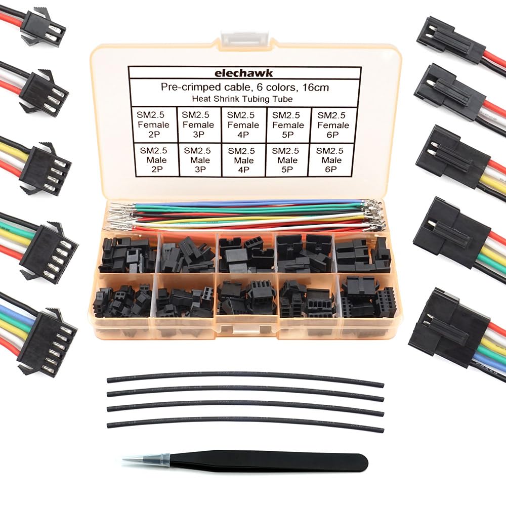 SM 2.5mm Connectors Male Female Plugs Sockets with 22AWG Pre-Crimped Silicone Cables Wire Compatible with JST SM Connectors 2.5mm 2.54mm Pitch 2 3 4 5