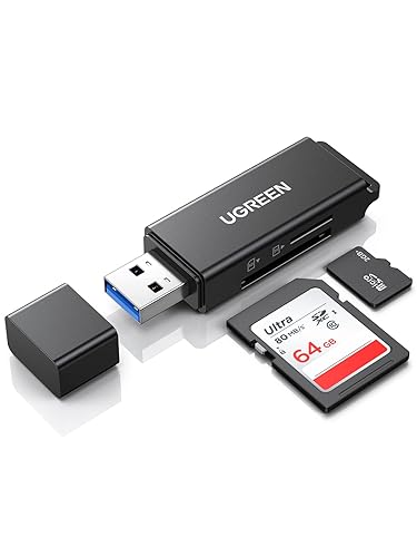 UGREEN SD Card Reader - Portable USB 3.0 Dual Slot Flash Memory Card Adapter Hub for SDXC, SDHC, MMC, RS-MMC, TF, Micro SDXC, Micro SDHC UHS-I